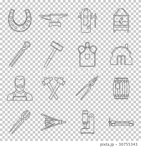 Blacksmith icons set, outline style Blacksmith icons set, outline style 30755343