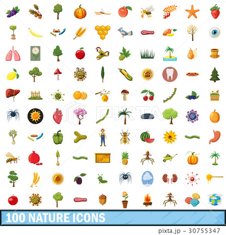 100 nature icons set, cartoon style 100 nature icons set, cartoon style 30755347
