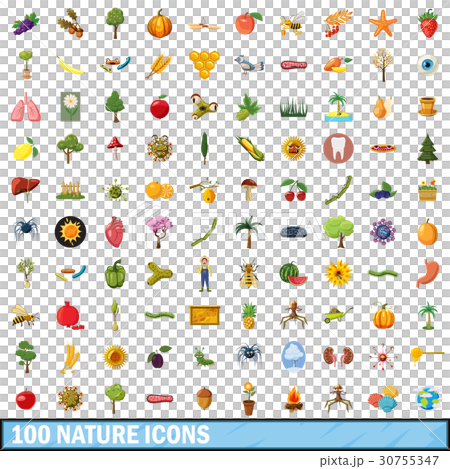 100 nature icons set, cartoon style 100 nature icons set, cartoon style 30755347