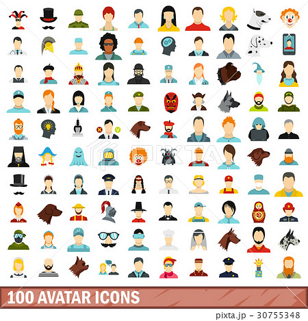 100 avatar icons set, flat style 30755348