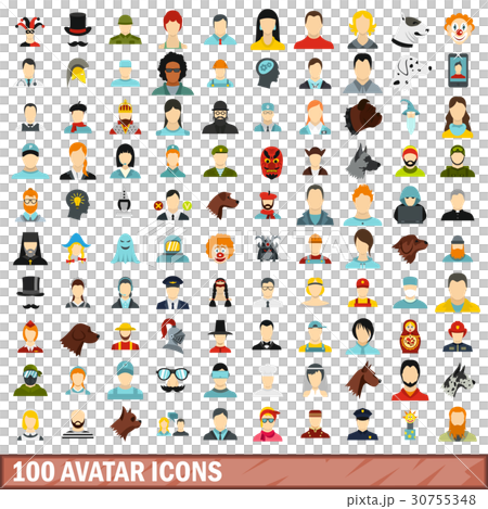 100 avatar icons set, flat style 30755348
