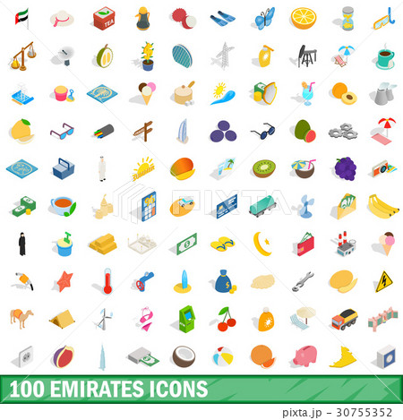 100 emirates icons set, isometric 3d style 30755352