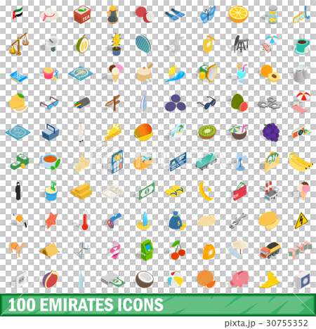 100 emirates icons set, isometric 3d style 30755352