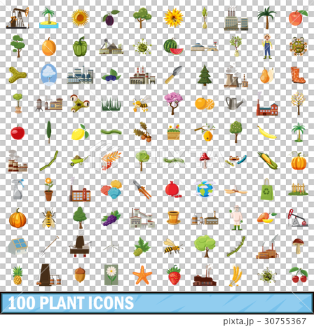 100 plant icons set, cartoon style 30755367