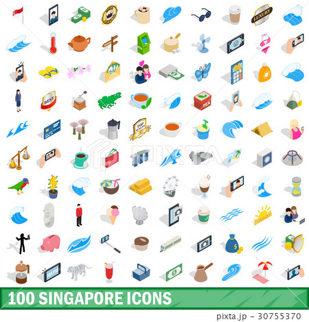 100 singapore icons set, isometric 3d style 30755370