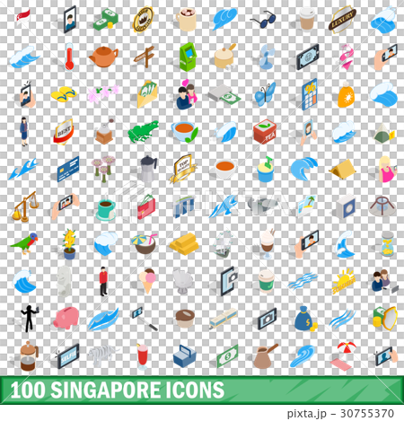 100 singapore icons set, isometric 3d style 30755370