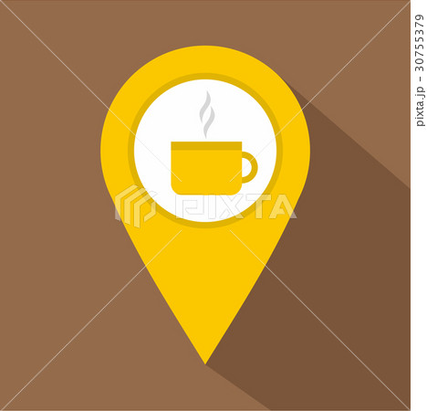 Yellow map geo tag with tea or coffee cup icon Yellow map geo tag with tea or coffee cup icon 30755379