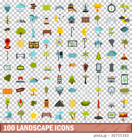 100 landscape icons set, flat style 100 landscape icons set, flat style 30755383