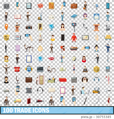100trade icons set, cartoon style 30755385