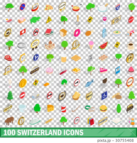 100 switzerland icons set, isometric 3d style 30755408