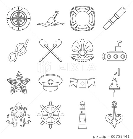 Nautical icons set, outline style Nautical icons set, outline style 30755441
