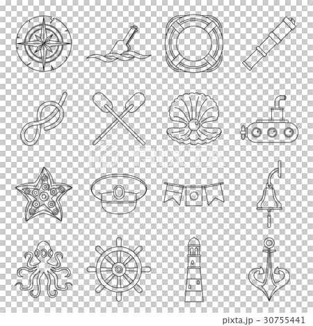Nautical icons set, outline style Nautical icons set, outline style 30755441
