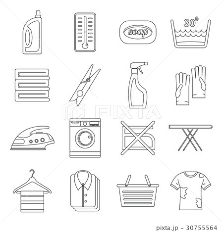 Laundry icons set, outline style Laundry icons set, outline style 30755564