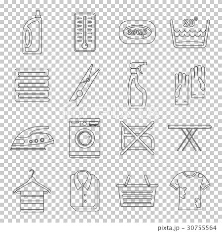 Laundry icons set, outline style Laundry icons set, outline style 30755564