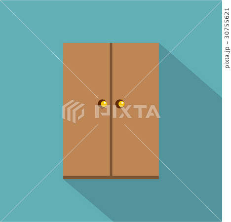 Wooden wardrobe icon, flat style Wooden wardrobe icon, flat style 30755621