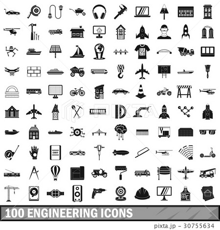 100 engineering icons set, simple style 100 engineering icons set, simple style 30755634