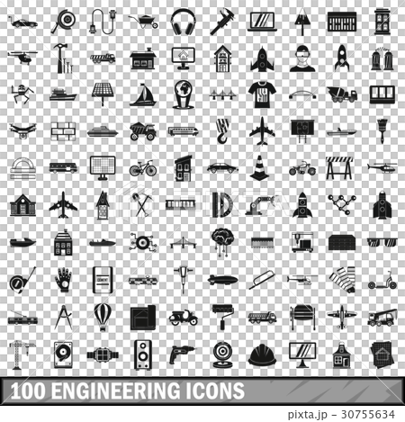 100 engineering icons set, simple style 100 engineering icons set, simple style 30755634