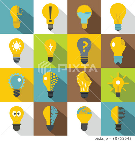 Lamp logo icons set yellow, flat style Lamp logo icons set yellow, flat style 30755642