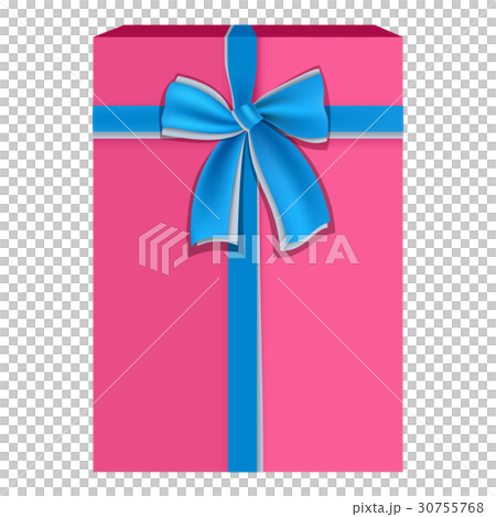 Pink gift box with blue ribbon icon, flat style Pink gift box with blue ribbon icon, flat style 30755768