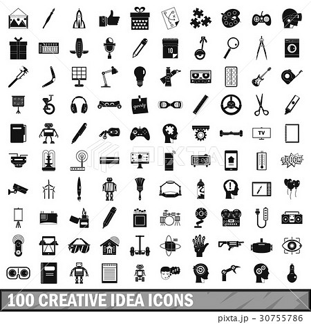 100 creative idea icons set, simple style 30755786