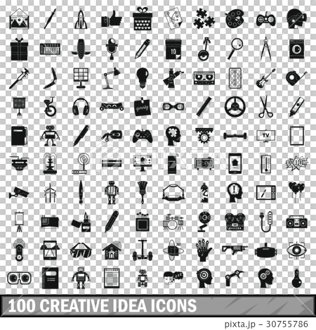 100 creative idea icons set, simple style 30755786