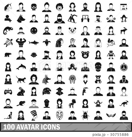 100 avatar icons set, simple style 30755886
