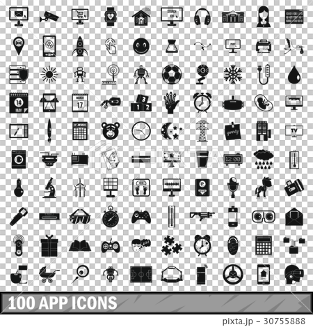 100 app icons set, simple style 100 app icons set, simple style 30755888
