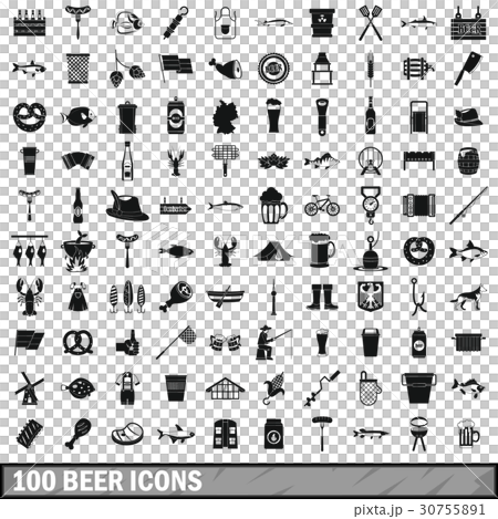 100 beer icons set, simple style 100 beer icons set, simple style 30755891