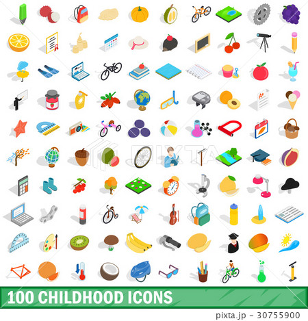 100 childhood icons set, isometric 3d style 30755900