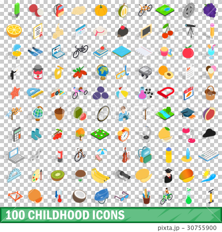 100 childhood icons set, isometric 3d style 30755900