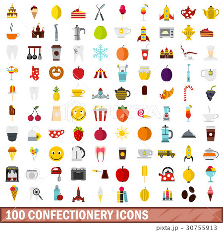 100 confectionery icons set, flat style 30755913