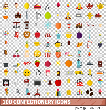 100 confectionery icons set, flat style 30755913