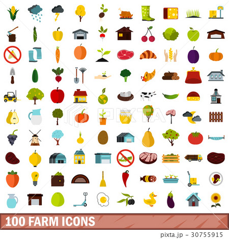 100 farm icons set, flat style 100 farm icons set, flat style 30755915