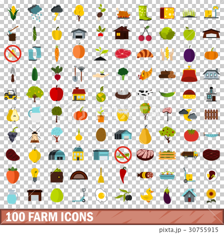 100 farm icons set, flat style 100 farm icons set, flat style 30755915
