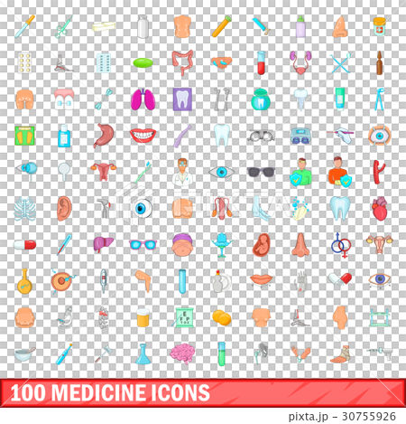 100 medicine icons set, cartoon style 30755926