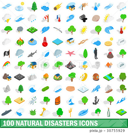 100 natural disasters icons set, isometric style 30755929