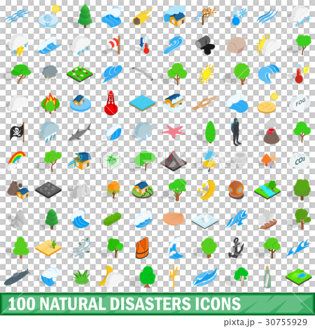 100 natural disasters icons set, isometric style 30755929