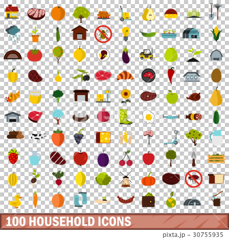 100 household icons set, flat style 30755935