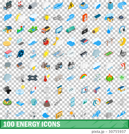 100 energy icons set, isometric 3d style 30755937