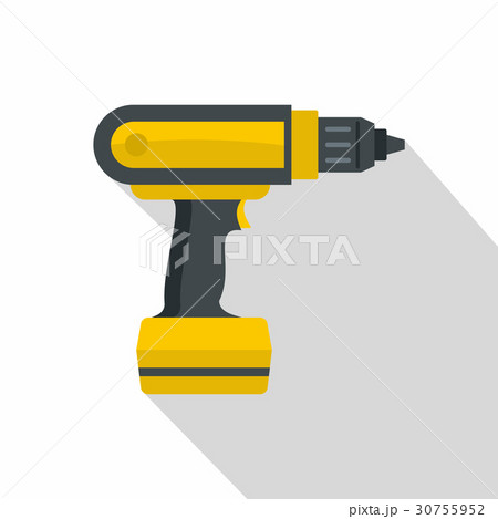Yellow electric screwdriver drill icon, flat style 30755952