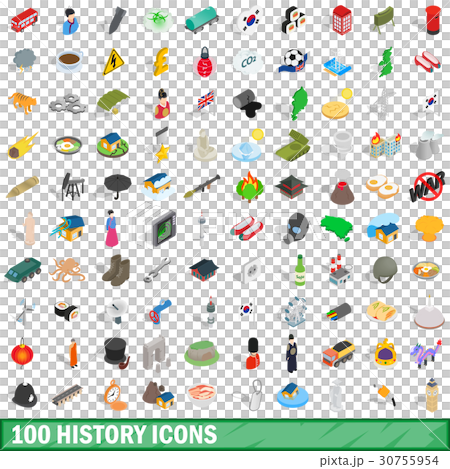 100 history icons set, isometric 3d style 30755954