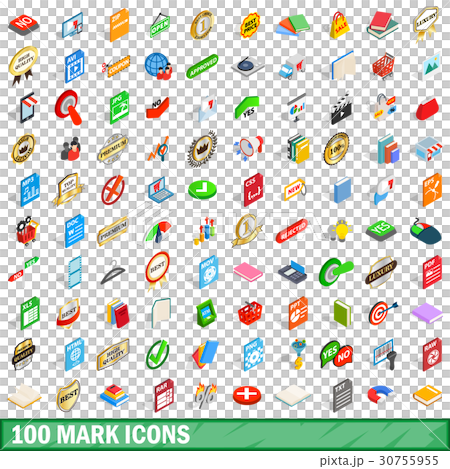 100 mark icons set, isometric 3d style 30755955