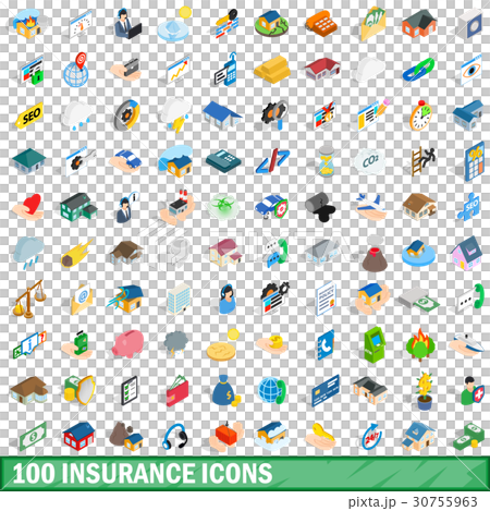 100 insurance icons set, isometric 3d style 30755963