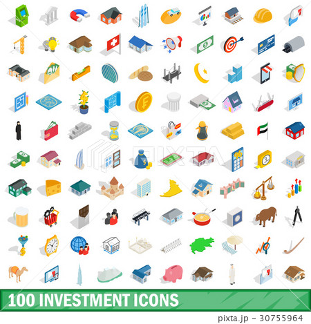 100 investment icons set, isometric 3d style 30755964