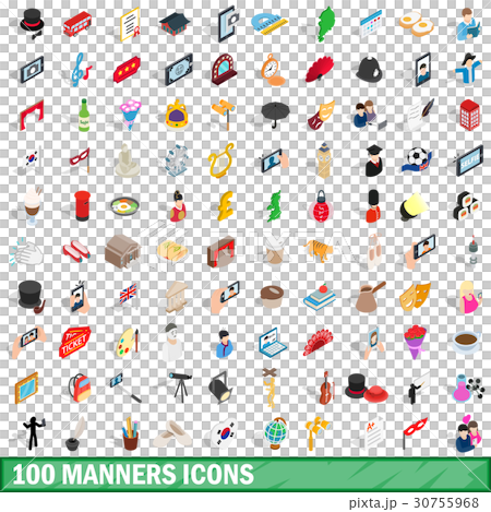 100 manners icons set, isometric 3d style 30755968