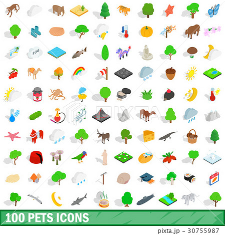 100 pets icons set, isometric 3d style 30755987