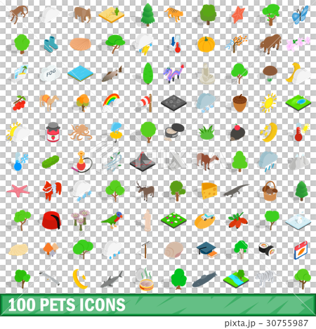 100 pets icons set, isometric 3d style 100 pets icons set, isometric 3d style 30755987