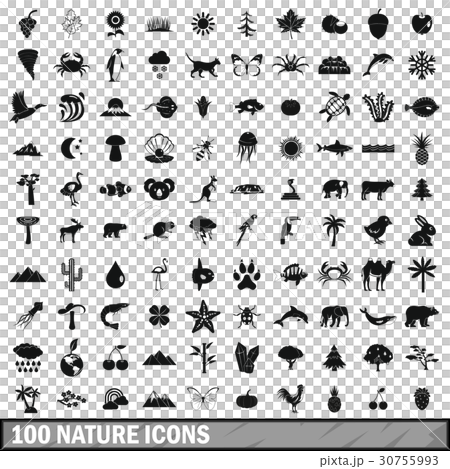 100 nature icons set, simple style 30755993