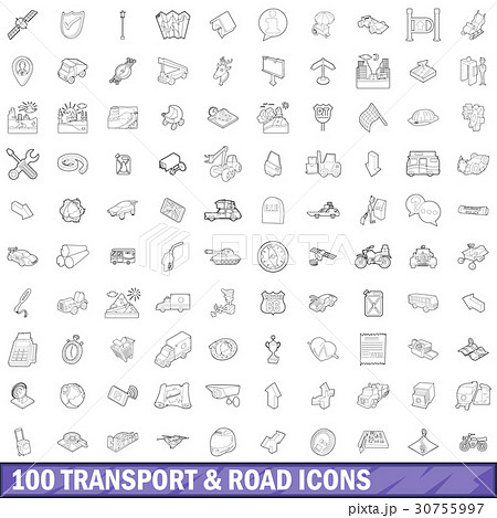 100 transport and roads icons set, outline style 100 transport and roads icons set, outline style 30755997