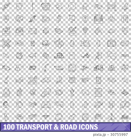 100 transport and roads icons set, outline style 100 transport and roads icons set, outline style 30755997